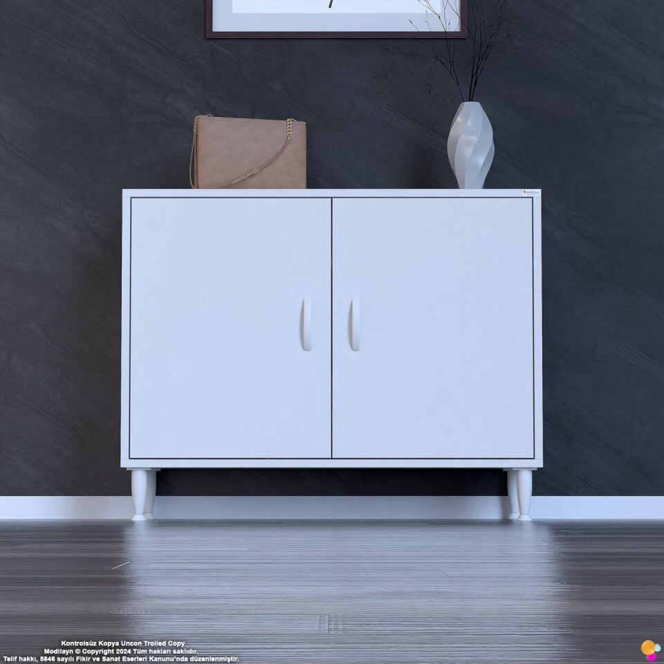 Rena 95 cm İki Kapaklı Raflı Antre Dolabı ve Çok Amaçlı Ayakkabılık - Beyaz (95x75x32,5 cm)