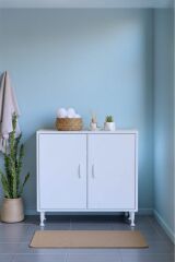 Nirat 75 cm 4 Bölmeli Beyaz Banyo Mutfak Dolabı 3 Raflı Kapaklı Çok Amaçlı Dolap 75x75x32,5 cm