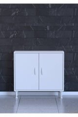 Sabir 75 cm 2 Raflı Beyaz Banyo Mutfak Dolabı 3 Bölmeli Çok Amaçlı Dolap 75x75x32,5 cm Düzenleyici