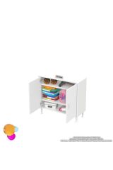 Sabir 75 cm 2 Raflı Beyaz Banyo Mutfak Dolabı 3 Bölmeli Çok Amaçlı Dolap 75x75x32,5 cm Düzenleyici