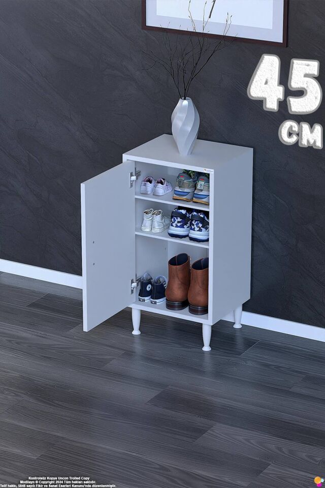 Vera 45 cm Kapaklı 2 Raflı Çok Amaçlı Antre Dolabı ve Kompakt Ayakkabılık - Beyaz (45x75x32,5 cm)