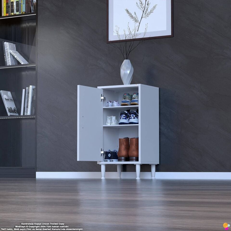 Vera 45 cm Kapaklı 2 Raflı Çok Amaçlı Antre Dolabı ve Kompakt Ayakkabılık - Beyaz (45x75x32,5 cm)