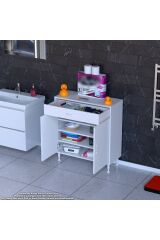 Rose 75 cm Beyaz 1 Çekmeceli Banyo Mutfak Dolabı 4 Bölmeli 3 Raflı Çok Amaçlı Dolap 75x88x32,5 cm