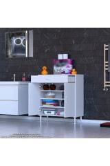 Rose 75 cm Beyaz 1 Çekmeceli Banyo Mutfak Dolabı 4 Bölmeli 3 Raflı Çok Amaçlı Dolap 75x88x32,5 cm