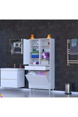 Rule Sepetli Banyo/Mutfak Dolabı 75 cm Genişliğe Sahip 75x171x32,5 cm İki Sepetli Beyaz Dolap