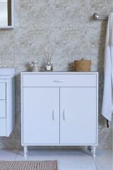 Rose 80 cm Beyaz 1 Çekmeceli Banyo Mutfak Dolabı 4 Bölmeli 3 Raflı Çok Amaçlı Dolap 80x88x32,5 cm