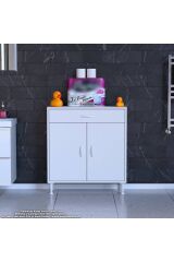 Rose 80 cm Beyaz 1 Çekmeceli Banyo Mutfak Dolabı 4 Bölmeli 3 Raflı Çok Amaçlı Dolap 80x88x32,5 cm