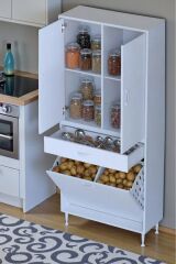 Pine 80 cm Genişlikte Dolap 80x171x32,5 cm Banyo/Mutfak Dolabı İki Kapaklı Sepetli Dolap
