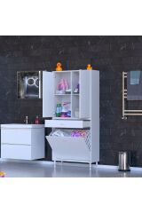 Pine 80 cm Genişlikte Dolap 80x171x32,5 cm Banyo/Mutfak Dolabı İki Kapaklı Sepetli Dolap