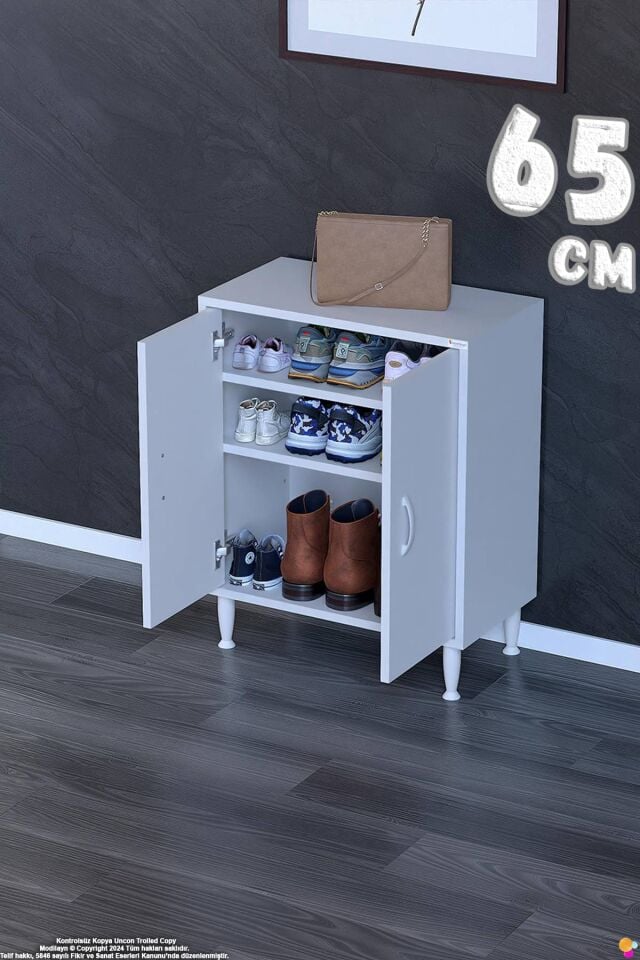 Vera 65 cm Kapaklı 2 Raflı Çok Amaçlı Antre Dolabı ve Kompakt Ayakkabılık - Beyaz (65x75x32,5 cm)