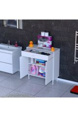 Fre 80 cm Çok Amaçlı Dolap 1 Raflı Tek Çekmeceli Banyo Mutfak Dolabı 80x88x32,5 cm Organizer Dolap