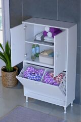 Miretta Üst Bölme Kapaklı Altı Kirli Sepetli Dolap 80 cm Genişlik Beyaz 80x138x32,5 cm Dolap