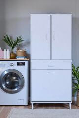 Reli Dolap Beyaz Çok Kullanımlı 80 cm Eninde Banyo Dolabı 80x171x32,5 cm 2 Kapak 6 Raf Dolap