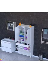 Reli Dolap Beyaz Çok Kullanımlı 80 cm Eninde Banyo Dolabı 80x171x32,5 cm 2 Kapak 6 Raf Dolap