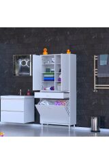 Reli Dolap Beyaz Çok Kullanımlı 80 cm Eninde Banyo Dolabı 80x171x32,5 cm 2 Kapak 6 Raf Dolap