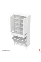 Reli Dolap Beyaz Çok Kullanımlı 80 cm Eninde Banyo Dolabı 80x171x32,5 cm 2 Kapak 6 Raf Dolap