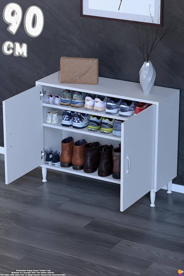 Vera 90 cm Kapaklı 2 Raflı Çok Amaçlı Antre Dolabı ve Kompakt Ayakkabılık - Beyaz (90x75x32,5 cm)