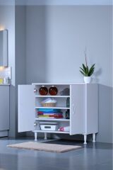 Nirat 85 cm 4 Bölmeli Beyaz Banyo Mutfak Dolabı 3 Raflı Kapaklı Çok Amaçlı Dolap 85x75x32,5 cm