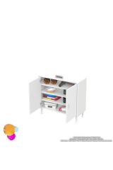 Nirat 85 cm 4 Bölmeli Beyaz Banyo Mutfak Dolabı 3 Raflı Kapaklı Çok Amaçlı Dolap 85x75x32,5 cm