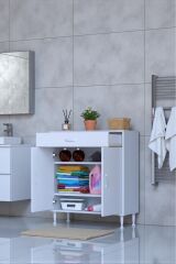 Taha 85 cm 3 Bölmeli Beyaz Çok Amaçlı Dolap 2 Raflı Banyo Mutfak Dolabı 85x88x32,5 cm Düzenleyici