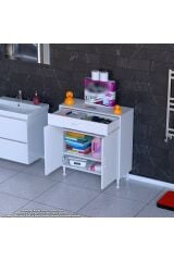 Taha 85 cm 3 Bölmeli Beyaz Çok Amaçlı Dolap 2 Raflı Banyo Mutfak Dolabı 85x88x32,5 cm Düzenleyici