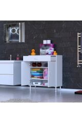 Taha 85 cm 3 Bölmeli Beyaz Çok Amaçlı Dolap 2 Raflı Banyo Mutfak Dolabı 85x88x32,5 cm Düzenleyici