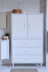 Alia Çok Kullanışlı Dolap G:85 cm Üst Bölme Kapaklı Alt Bölme Çekmeceli 85x138x32,5 cm Modüler Dolap
