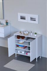 Nirat 80 cm 4 Bölmeli Beyaz Banyo Mutfak Dolabı 3 Raflı Kapaklı Çok Amaçlı Dolap 80x75x32,5 cm