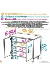 Nirat 80 cm 4 Bölmeli Beyaz Banyo Mutfak Dolabı 3 Raflı Kapaklı Çok Amaçlı Dolap 80x75x32,5 cm