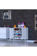 Nirat 80 cm 4 Bölmeli Beyaz Banyo Mutfak Dolabı 3 Raflı Kapaklı Çok Amaçlı Dolap 80x75x32,5 cm