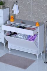 Asil 90 cm Kirli Çamaşır Sepetli Banyo Dolabı 1 Çekmeceli Mutfak Çok Amaçlı Dolap 90x88x32,5 cm