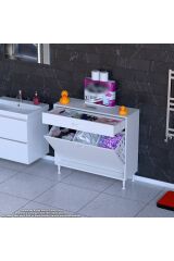 Asil 90 cm Kirli Çamaşır Sepetli Banyo Dolabı 1 Çekmeceli Mutfak Çok Amaçlı Dolap 90x88x32,5 cm