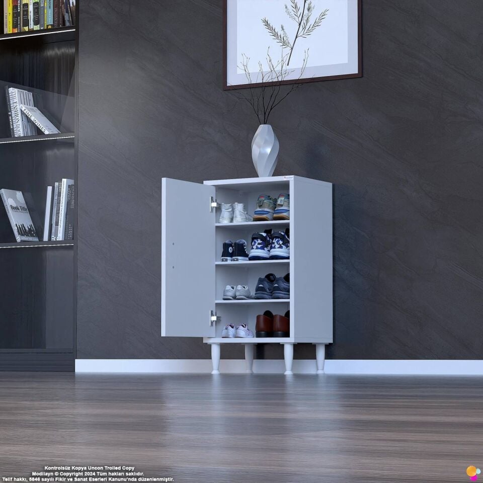 Lara 45 cm 3 Raflı 4 Bölmeli Çok Amaçlı Antre Dolabı ve Kompakt Ayakkabılık - Beyaz (45x75x32,5 cm)