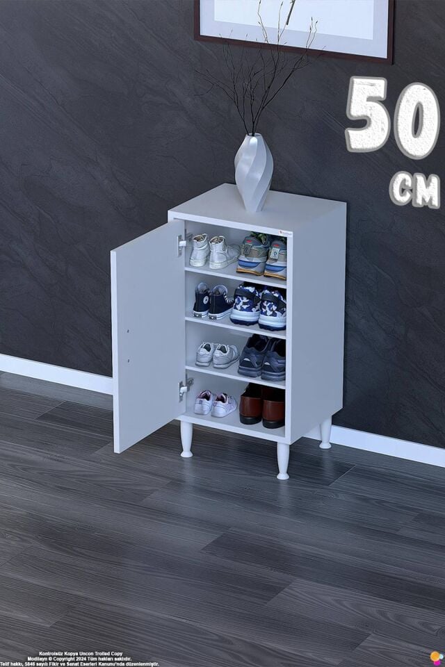 Lara 50 cm 3 Raflı 4 Bölmeli Çok Amaçlı Antre Dolabı ve Kompakt Ayakkabılık - Beyaz (50x75x32,5 cm)