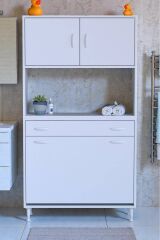 Seris Sepetli ve Çekmeceli Banyo Dolabı G:90 cm Çok Amaçlı Beyaz Düzenleyici 90x173x32,5 cm Dolap
