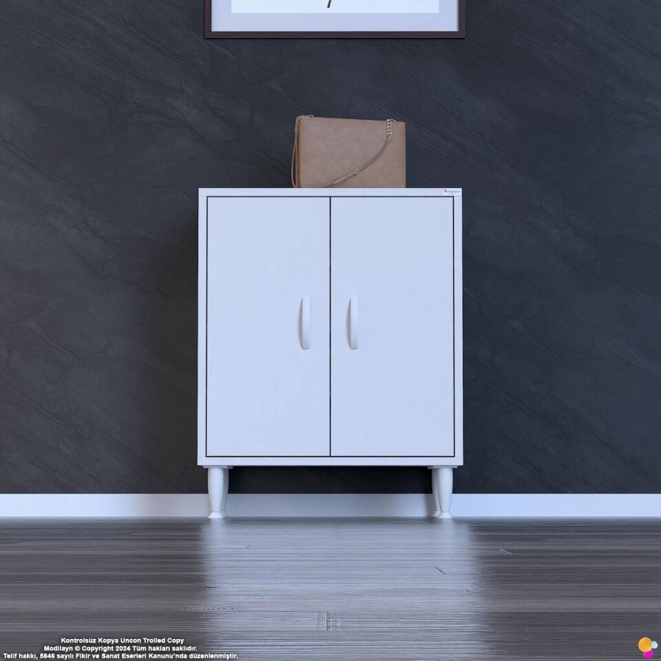 Lara 55 cm 3 Raflı 4 Bölmeli Çok Amaçlı Antre Dolabı ve Kompakt Ayakkabılık - Beyaz (55x75x32,5 cm)