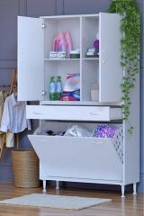 Pine 90 cm Genişlikte Dolap 90x171x32,5 cm Banyo/Mutfak Dolabı İki Kapaklı Sepetli Dolap