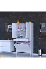Pine 90 cm Genişlikte Dolap 90x171x32,5 cm Banyo/Mutfak Dolabı İki Kapaklı Sepetli Dolap