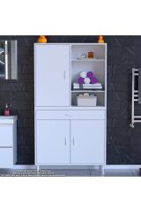 Rivo 4 Raflı Banyo/Mutfak Dolabı 90 cm Beyaz Renkli Çok Amaçlı Dolap 90x173x32,5 cm Ebatlarında