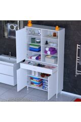 Funci Beyaz Renk G:90 cm Banyo Dolabı 3 Kapaklı 7 Raflı Dolap 90x173x32,5 cm Boyutlarında Dolap