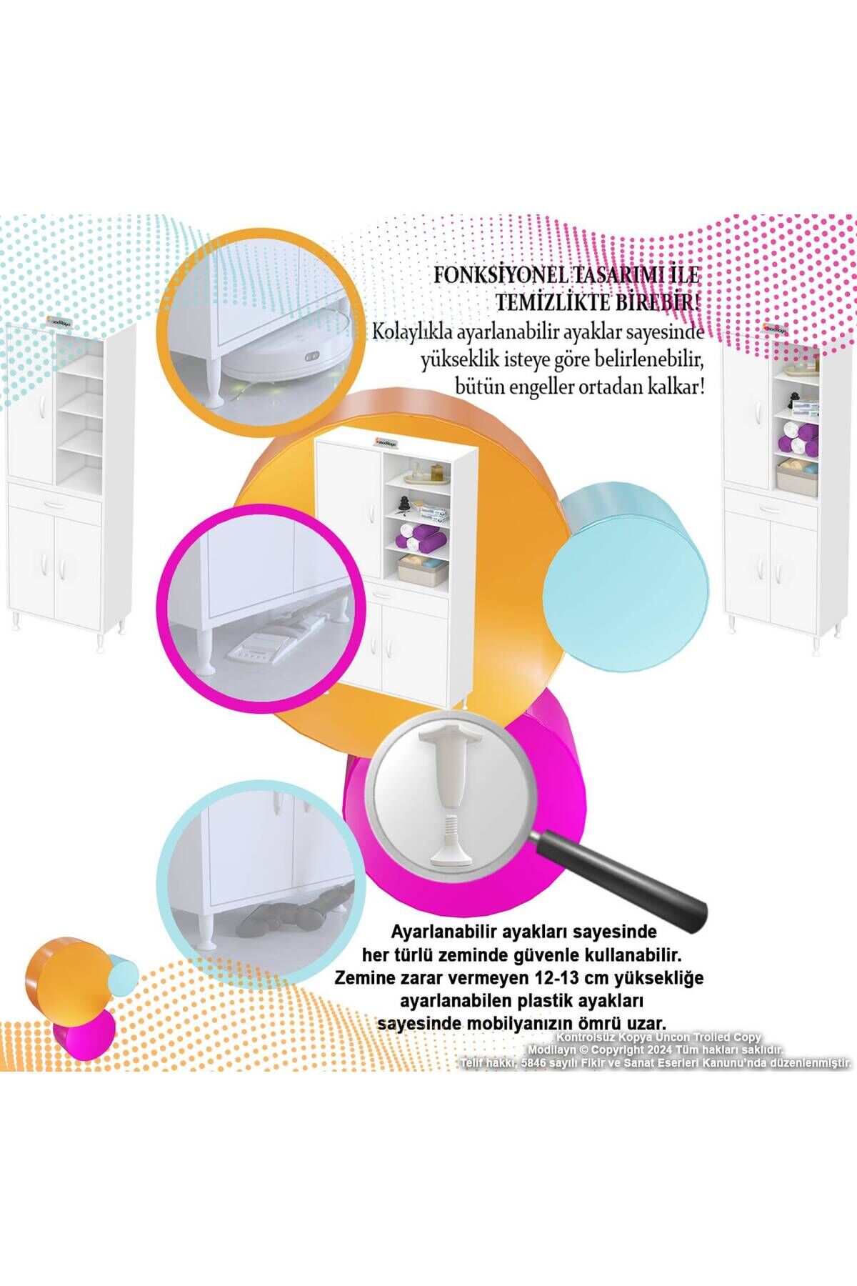 Funci Beyaz Renk G:90 cm Banyo Dolabı 3 Kapaklı 7 Raflı Dolap 90x173x32,5 cm Boyutlarında Dolap
