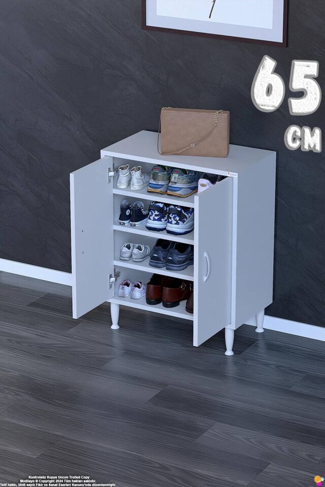 Lara 65 cm 3 Raflı 4 Bölmeli Çok Amaçlı Antre Dolabı ve Kompakt Ayakkabılık - Beyaz (65x75x32,5 cm)