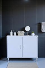 Arden 90 cm Beyaz 2 Bölmeli Banyo Düzenleyici Dolap 1 Raflı Çok Amaçlı Mutfak Dolabı 90x75x32,5 cm