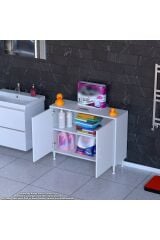 Arden 90 cm Beyaz 2 Bölmeli Banyo Düzenleyici Dolap 1 Raflı Çok Amaçlı Mutfak Dolabı 90x75x32,5 cm