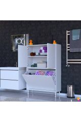 Miretta Üst Bölme Kapaklı Altı Kirli Sepetli Dolap 90 cm Genişlik Beyaz 90x138x32,5 cm Dolap