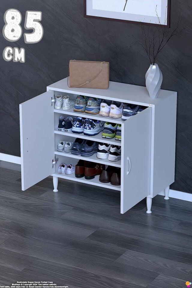Lara 85 cm 3 Raflı 4 Bölmeli Çok Amaçlı Antre Dolabı ve Kompakt Ayakkabılık - Beyaz (85x75x32,5 cm)