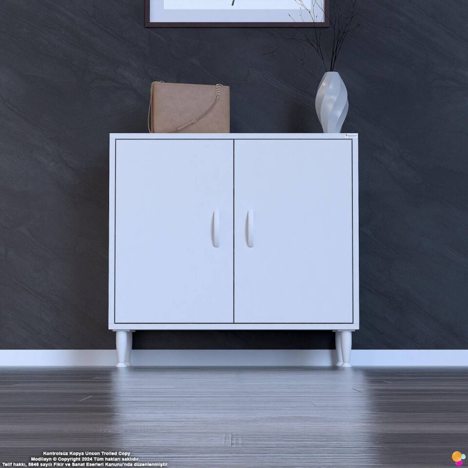 Lara 85 cm 3 Raflı 4 Bölmeli Çok Amaçlı Antre Dolabı ve Kompakt Ayakkabılık - Beyaz (85x75x32,5 cm)