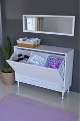 Sare 90 cm Beyaz Sepetli Banyo Dolabı,Mutfak Dolabı 90x75x32,5 cm Oyuncak Sepeti Çok Amaçlı Dolap
