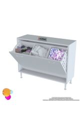 Sare 90 cm Beyaz Sepetli Banyo Dolabı,Mutfak Dolabı 90x75x32,5 cm Oyuncak Sepeti Çok Amaçlı Dolap