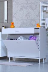 Asil 95 cm Kirli Çamaşır Sepetli Banyo Dolabı 1 Çekmeceli Mutfak Çok Amaçlı Dolap 95x88x32,5 cm